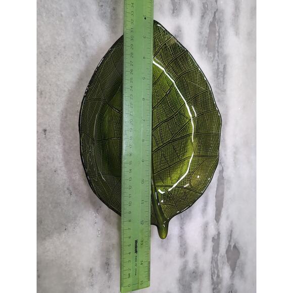 Pressed Glass Leaves Set, Green Decorative Leaves, Gold Paint Trim, Set of 4‎ - Picture 8 of 9